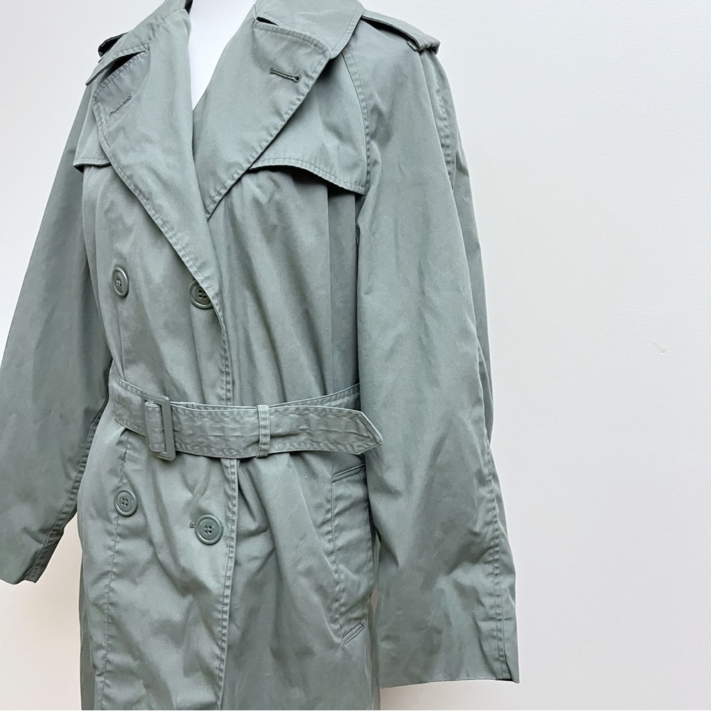 Vintage America Army Green Utility Belted Waist Double Button Trench Coat 42R - Picture 3 of 14